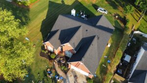 High-angle view of a residential roof replacement project by Alpine Roofing & Restoration in the Greater Atlanta area.