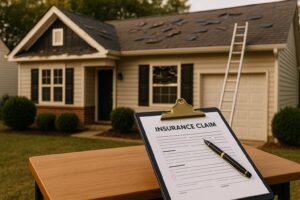 Homeowner reviewing insurance claim paperwork for roof damage at Greater Atlanta, GA property after storm